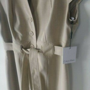 NWT Calvin Klein Button Front Beige Dress sz 8